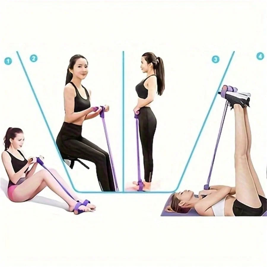 4-Tube Pedal Resistance Band Multifunction Tension Rope Elastic Yoga Pedal Puller Body Stretching Trainer Home Gym Workout Equipment